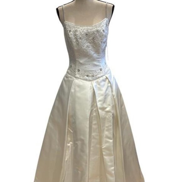 Demetrios Ivory Embellished Satin Mikado Wedding Gown - Picture 3 of 6